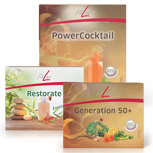 Ціна: 9 875 грн. Фото: Набір FitLine Power Cocktail + Restorate Exotic + Generation 50+. LAMiNi.SHOP