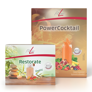 Ціна: 5 325 грн. Фото: FitLine Power Cocktail (Activize + Basics) + Restorate Exotic Оптимальний базовий Сет №5. LAMiNi.SHOP